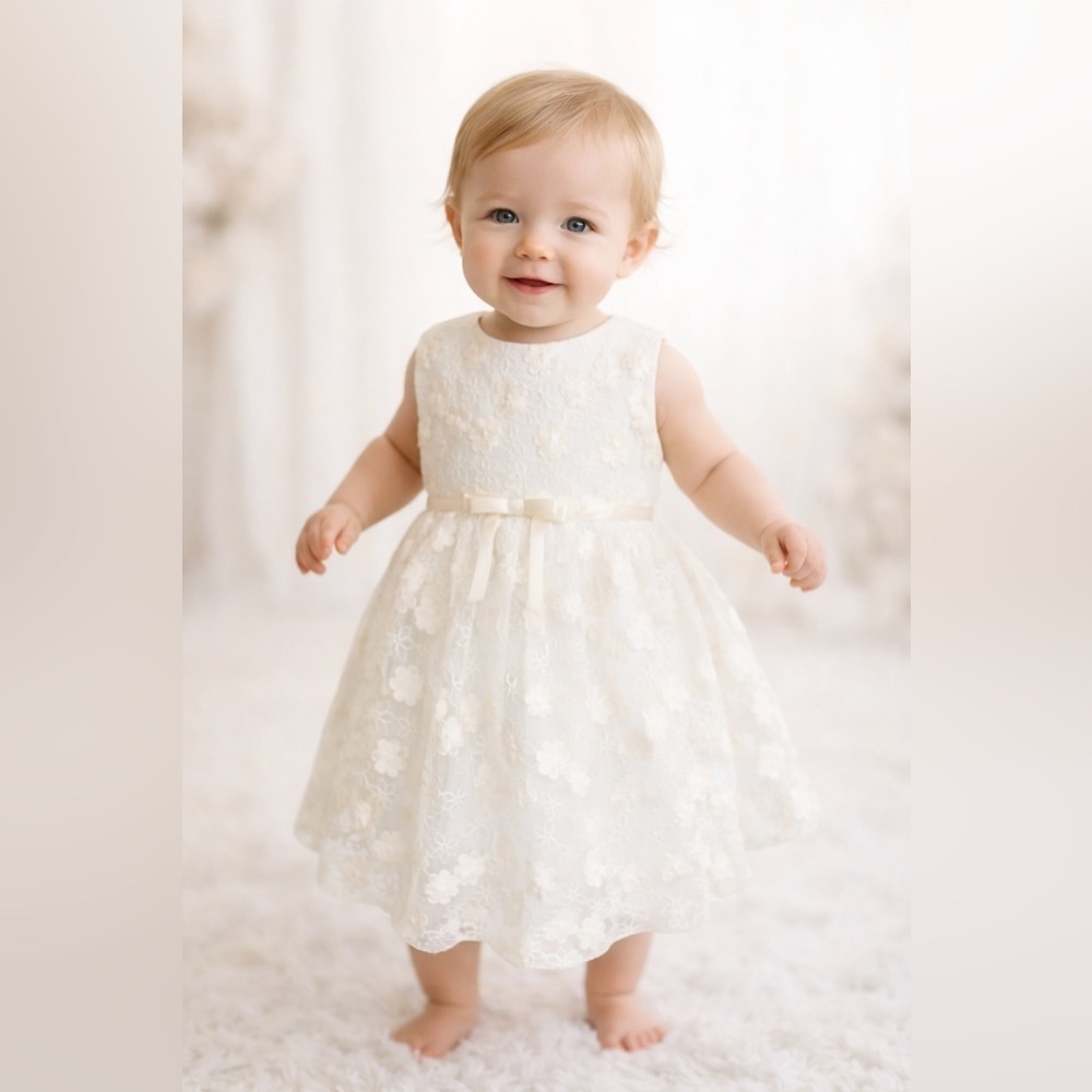 Lace Overlay Dress, Ivory, Toddler GIrl's size 18 months Flower Girl Easter